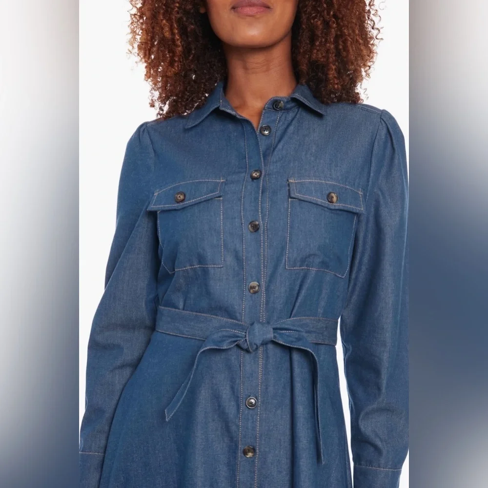 London Times Tie West Long Sleeve Denim Dress B3231